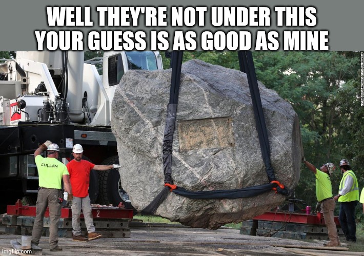 Boulder Chamberlin Rock removed from UW | WELL THEY'RE NOT UNDER THIS 
YOUR GUESS IS AS GOOD AS MINE | image tagged in boulder chamberlin rock removed from uw | made w/ Imgflip meme maker