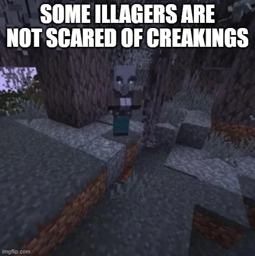 Vindicator Running Away From Creaking | SOME ILLAGERS ARE NOT SCARED OF CREAKINGS | image tagged in vindicator running away from creaking | made w/ Imgflip meme maker