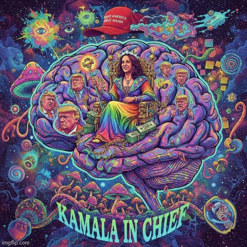 KAMALA IN CHEIF | image tagged in kamala harris,trump,maga,living rent free,psychedelic,trippy | made w/ Imgflip meme maker