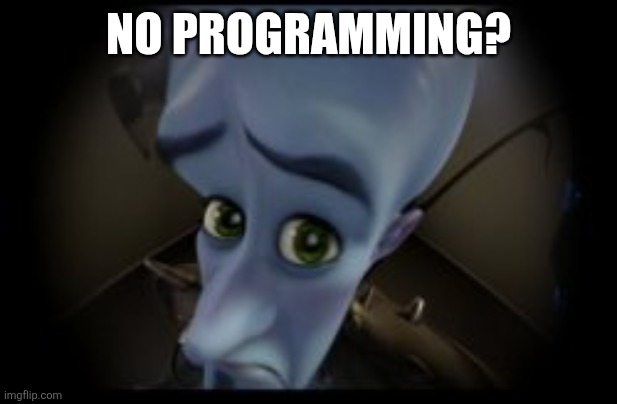 So sad | NO PROGRAMMING? | image tagged in megamimd | made w/ Imgflip meme maker
