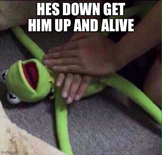 Revival Kermit  | HES DOWN GET HIM UP AND ALIVE | image tagged in revival kermit | made w/ Imgflip meme maker