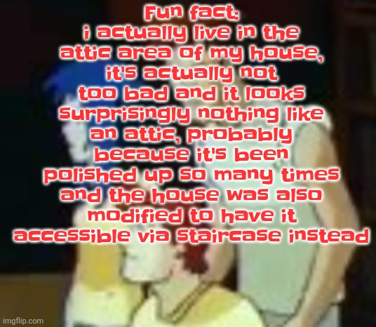 qhquqhhuah????? | Fu​​n fact: i actually live in the attic area of my house, it's actually not too bad and it looks surprisingly nothing like an attic, probably because it's been polished up so many times and the house was also modified to have it accessible via staircase instead | image tagged in qhquqhhuah | made w/ Imgflip meme maker