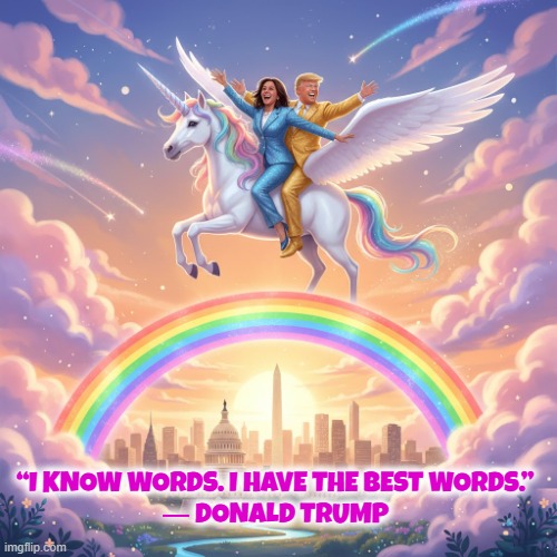 “I know words. I have the best words.” | “I KNOW WORDS. I HAVE THE BEST WORDS.”
― DONALD TRUMP | image tagged in i know words,i have the best words,trump,kamala harris,unicorns,rainbows | made w/ Imgflip meme maker