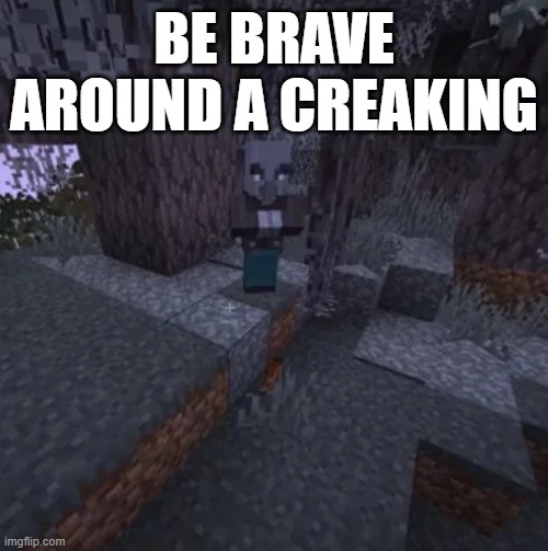 Vindicator Running Away From Creaking | BE BRAVE AROUND A CREAKING | image tagged in vindicator running away from creaking | made w/ Imgflip meme maker