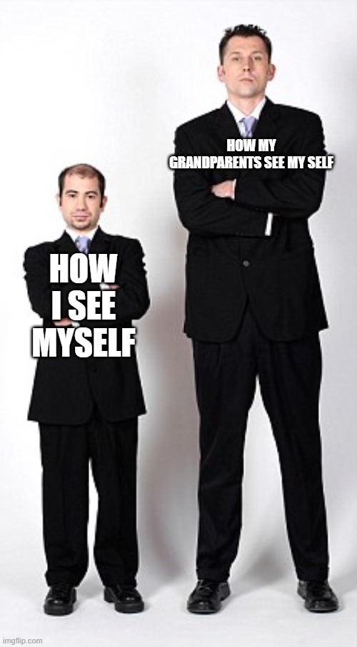 Tall and short | HOW MY GRANDPARENTS SEE MY SELF; HOW I SEE MYSELF | image tagged in tall and short | made w/ Imgflip meme maker