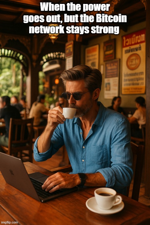 bitcoin | When the power goes out, but the Bitcoin network stays strong | image tagged in bitcoin | made w/ Imgflip meme maker