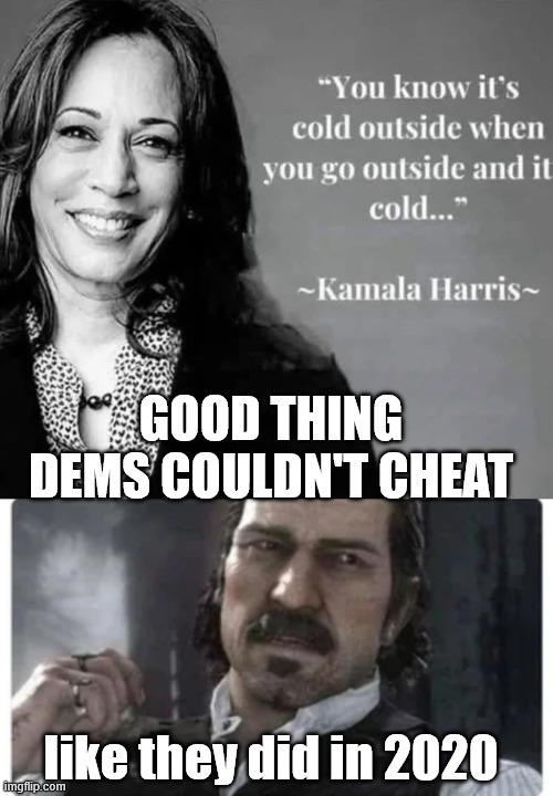 dems couldn't cheat like they did last time | GOOD THING DEMS COULDN'T CHEAT; like they did in 2020 | image tagged in kamala,appointed by the dnc | made w/ Imgflip meme maker