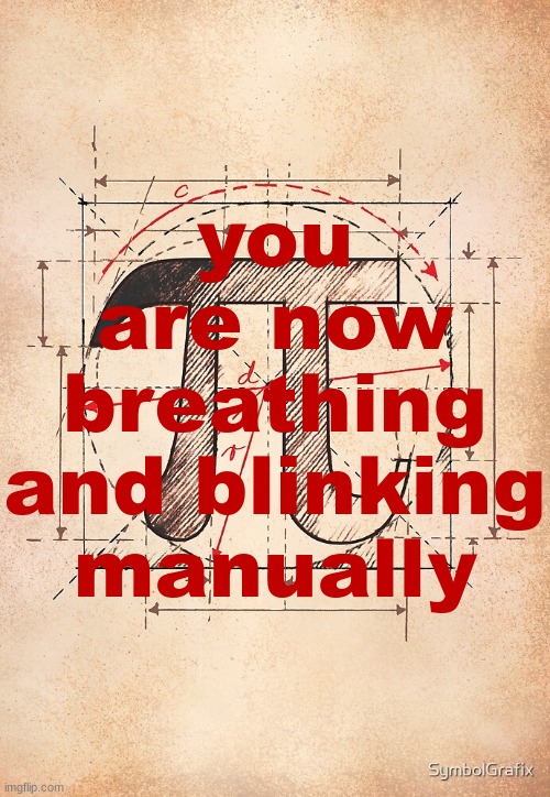 pi | you are now breathing and blinking manually | image tagged in pi | made w/ Imgflip meme maker