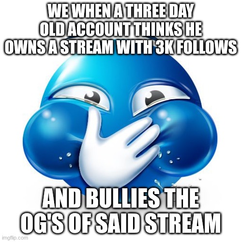 Me When I Purposely Spread Misinformation | WE WHEN A THREE DAY OLD ACCOUNT THINKS HE OWNS A STREAM WITH 3K FOLLOWS AND BULLIES THE OG'S OF SAID STREAM | image tagged in me when i purposely spread misinformation | made w/ Imgflip meme maker