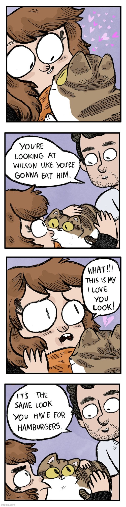 image tagged in cat,looking,look,eat,i love you,hamburgers | made w/ Imgflip meme maker