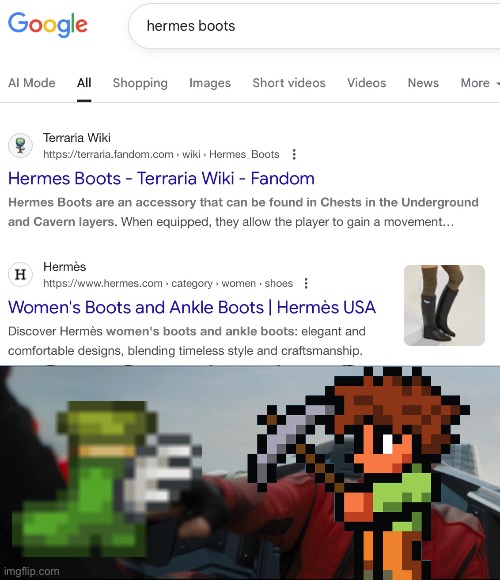 Hmmm... | image tagged in gaming,funny memes,boots,terraria,robotnik pressing red button,two buttons | made w/ Imgflip meme maker