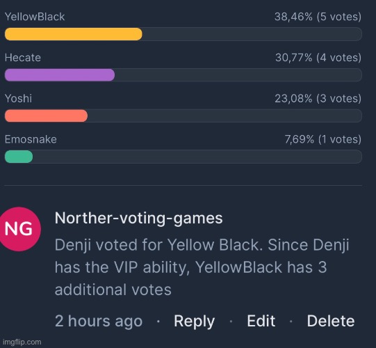 https://strawpoll.com/2ayLQamxen4 YellowBlack prolly gonna win this but things can change | image tagged in voting game s13 | made w/ Imgflip meme maker