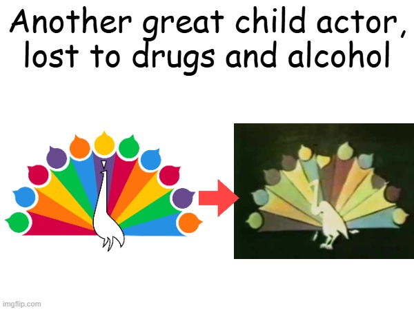 anyone remember the undead nbc peacock? | Another great child actor, lost to drugs and alcohol | image tagged in logos,nbc | made w/ Imgflip meme maker