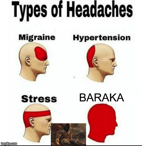 Split-in-half head | BARAKA | image tagged in types of headaches meme,mk,baraka,kung lao | made w/ Imgflip meme maker