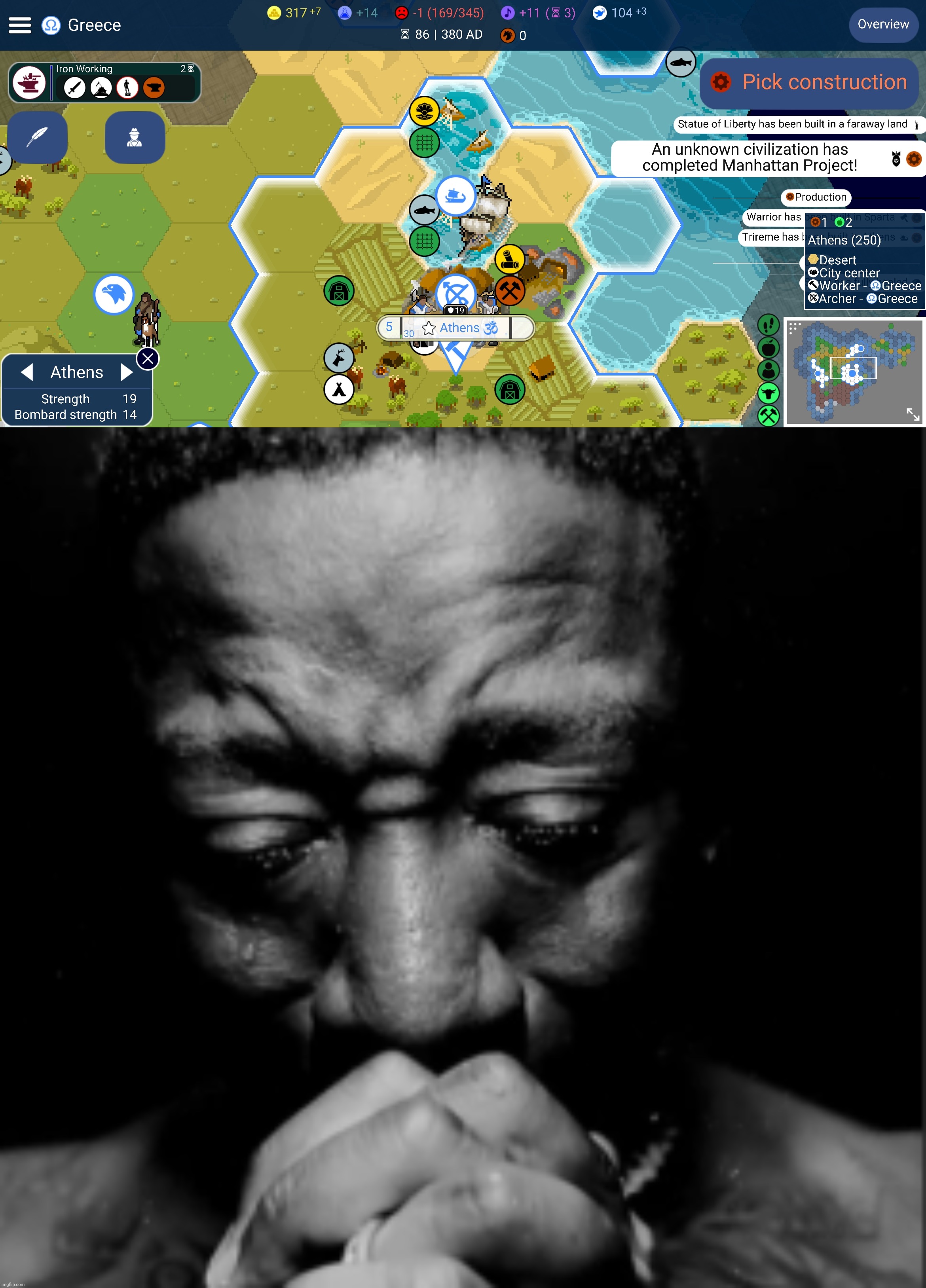 How the hell | image tagged in black guy praying meme,unciv | made w/ Imgflip meme maker