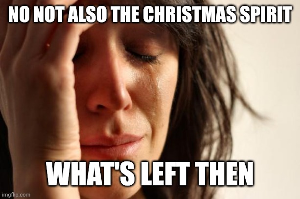 First World Problems Meme | NO NOT ALSO THE CHRISTMAS SPIRIT WHAT'S LEFT THEN | image tagged in memes,first world problems | made w/ Imgflip meme maker