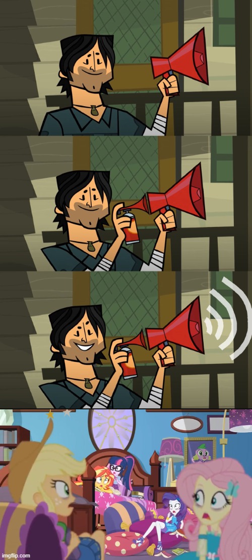 Chris Wakes Up the Mane 7 | image tagged in chris wakes up who,equestria girls,total drama | made w/ Imgflip meme maker