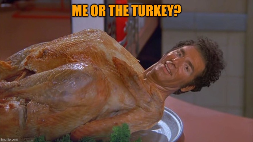 kramer turkey | ME OR THE TURKEY? | image tagged in kramer turkey | made w/ Imgflip meme maker