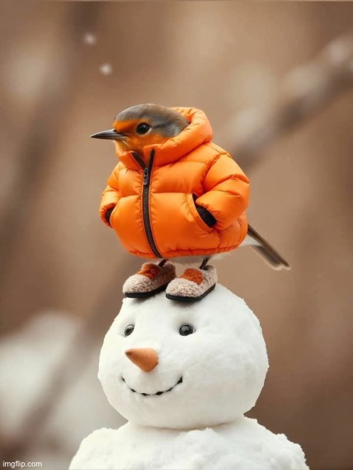 You know it’s cold when you see this… | image tagged in repost,bird,snowman,cold | made w/ Imgflip meme maker