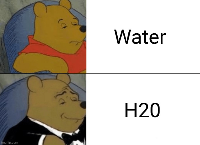 Tuxedo Winnie The Pooh | Water; H20 | image tagged in memes,tuxedo winnie the pooh | made w/ Imgflip meme maker