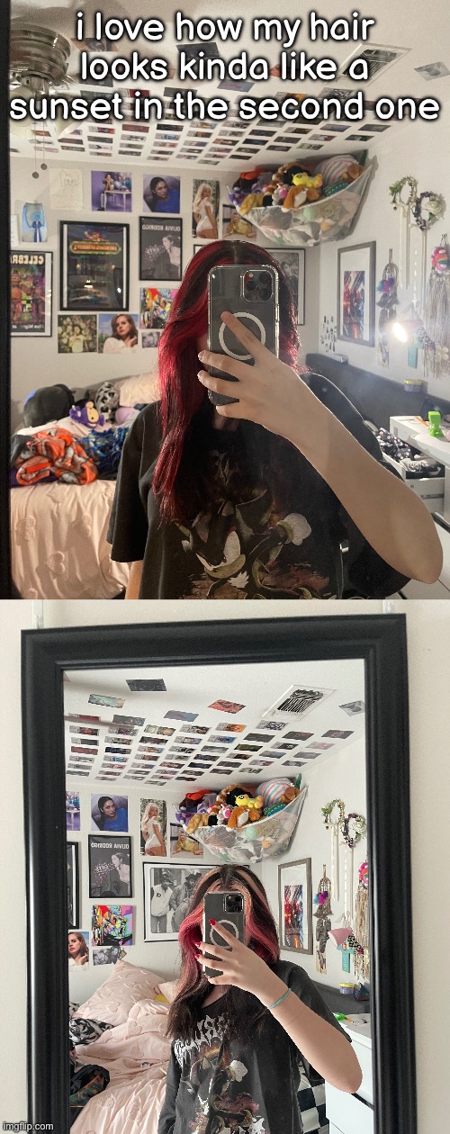 i love how my hair looks kinda like a sunset in the second one | made w/ Imgflip meme maker