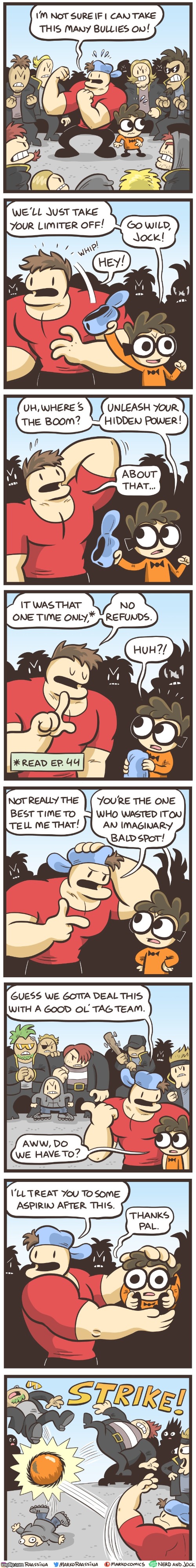 image tagged in nerd,jock,bullies,cap,bowling,aspirin | made w/ Imgflip meme maker