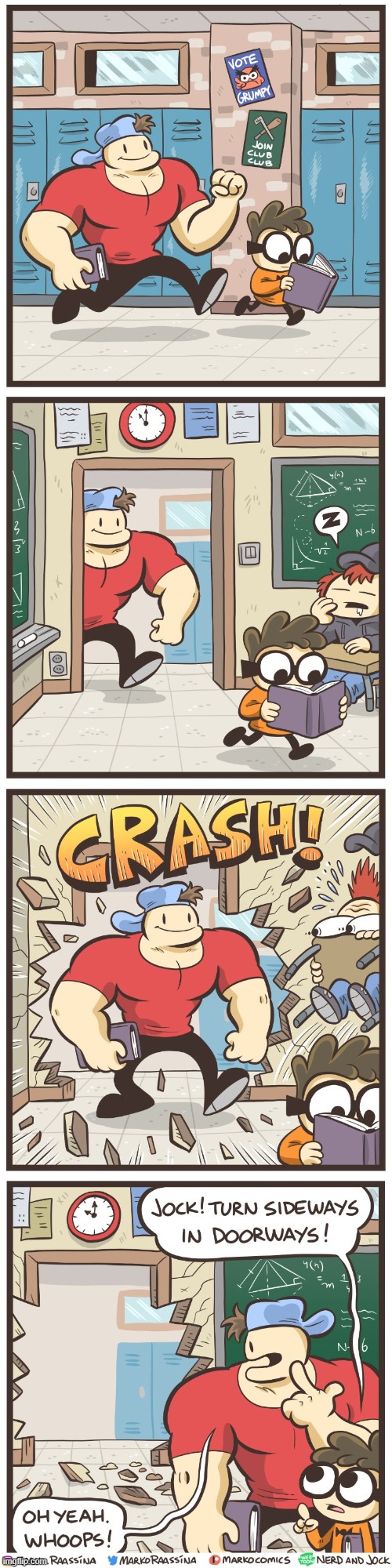 image tagged in nerd,jock,school,class,door,crash | made w/ Imgflip meme maker