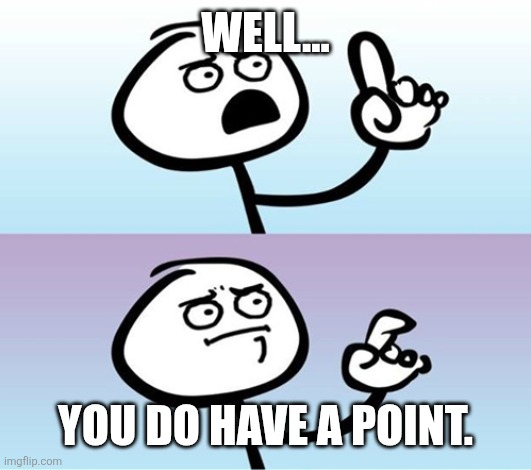 Can't argue with that / technically not wrong | WELL... YOU DO HAVE A POINT. | image tagged in can't argue with that / technically not wrong | made w/ Imgflip meme maker