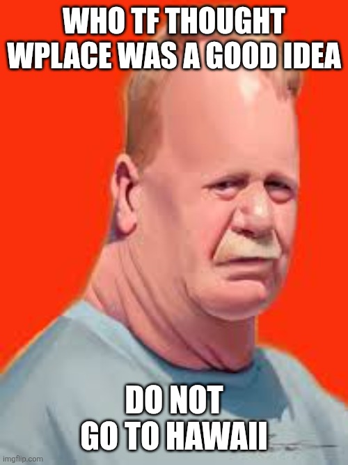 Murgers new announcement temp | WHO TF THOUGHT WPLACE WAS A GOOD IDEA; DO NOT GO TO HAWAII | image tagged in murgers new announcement temp | made w/ Imgflip meme maker