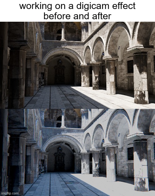 (model not by me obviously) | working on a digicam effect
before and after | made w/ Imgflip meme maker