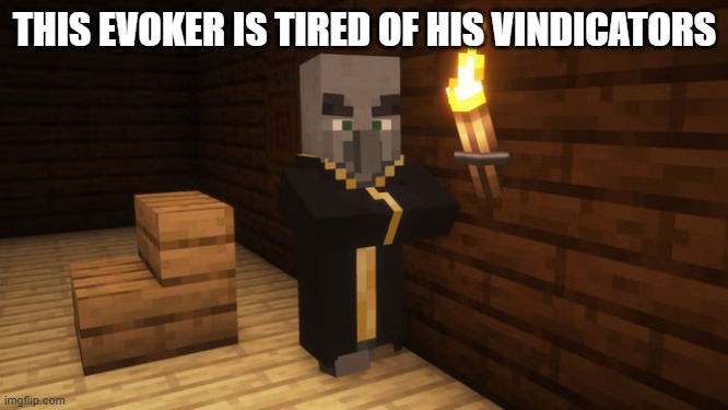 Evoker | THIS EVOKER IS TIRED OF HIS VINDICATORS | image tagged in evoker | made w/ Imgflip meme maker