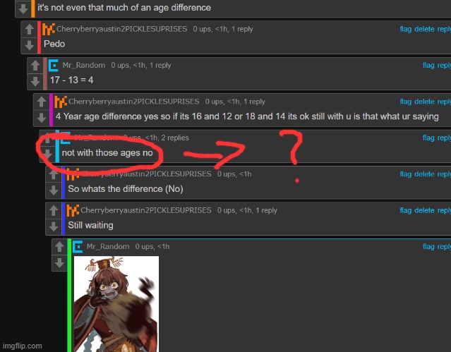 Is 17 and 13 an ok age difference to talk sexual to eachother on the internet (No it is not but this mr random guy think it is) | made w/ Imgflip meme maker