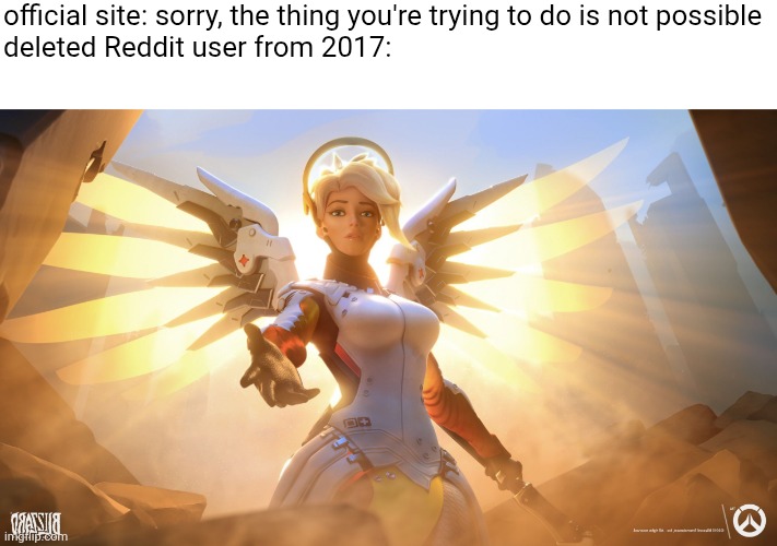 Mercy | official site: sorry, the thing you're trying to do is not possible
deleted Reddit user from 2017: | image tagged in mercy | made w/ Imgflip meme maker