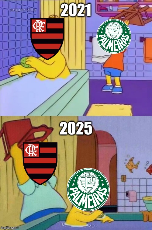 Palmeiras 0 x 1 Flamengo. OMDS FLAMENGO HAD REVENGE ON PALMEIRAS TO POSSIBLY FACE PSG IN INTERCONTINENTAL CUP!!!!!!!!!!!!!!!!!!! | 2021; 2025 | image tagged in homer revenge,flamengo,palmeiras,copa libertadores,soccer,memes | made w/ Imgflip meme maker