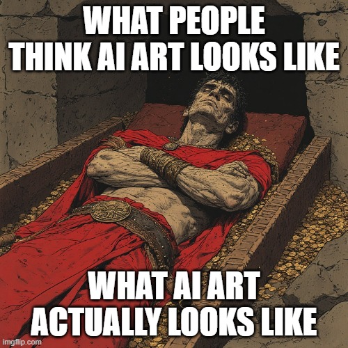 WHAT AI ART ACTUALLY LOOKS LIKE | WHAT PEOPLE THINK AI ART LOOKS LIKE; WHAT AI ART ACTUALLY LOOKS LIKE | image tagged in ai art,artificial intelligence,gaming,art,modern art,gamers rise up | made w/ Imgflip meme maker