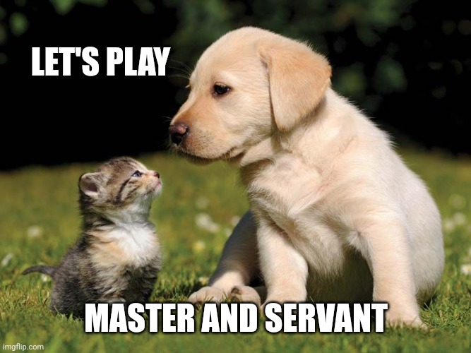 Kitten and puppy | LET'S PLAY; MASTER AND SERVANT | image tagged in kitten and puppy | made w/ Imgflip meme maker
