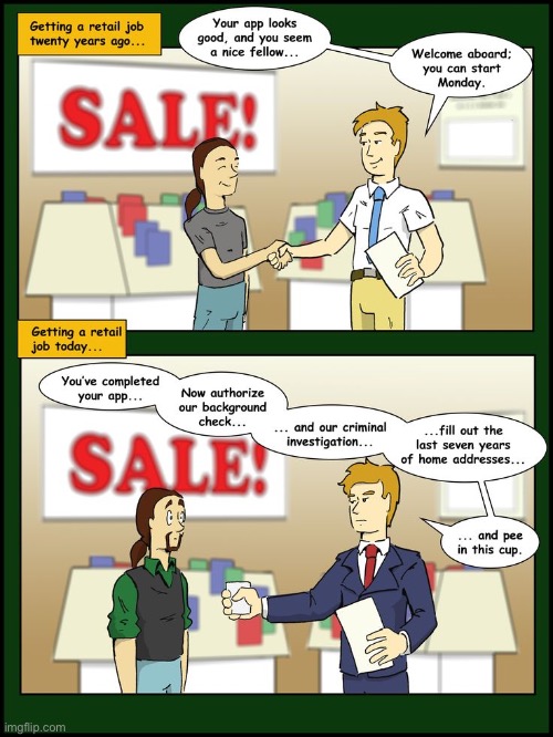 image tagged in comics,job interview,retail store,20 years difference | made w/ Imgflip meme maker