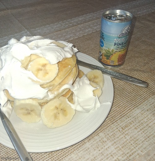 Tropical breakfast (the pancakes have coconut syrup on them too) | made w/ Imgflip meme maker