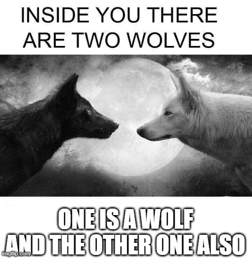 Wolf | ONE IS A WOLF AND THE OTHER ONE ALSO | image tagged in inside you there are two wolves | made w/ Imgflip meme maker