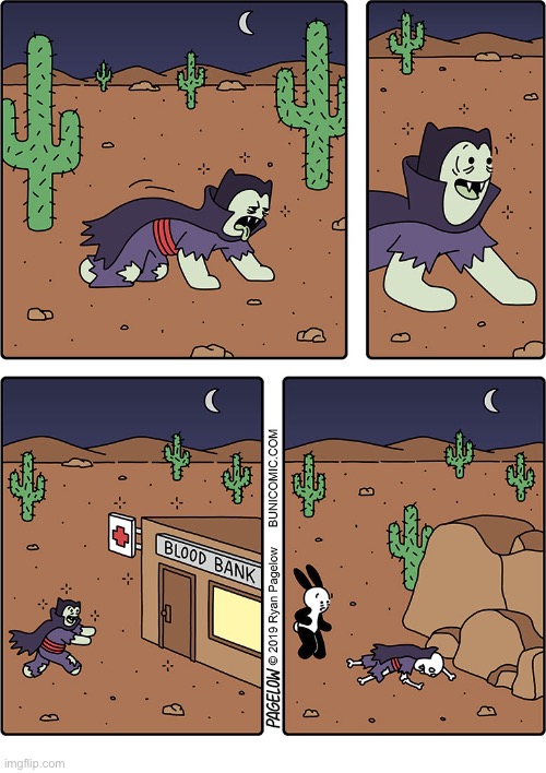 Buni Comics | image tagged in comics,buni comics,vampire,desert,mirage,blood bank | made w/ Imgflip meme maker