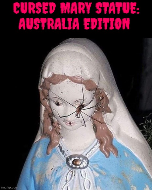 Cursed Mary Statue | CURSED MARY STATUE: AUSTRALIA EDITION | image tagged in cursed images,meanwhile in australia,spiders,mary,statues,what a terrible day to have eyes | made w/ Imgflip meme maker