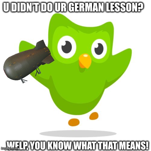 Don’t forget your German lesson. | U DIDN’T DO UR GERMAN LESSON? WELP, YOU KNOW WHAT THAT MEANS! | image tagged in things duolingo teaches you | made w/ Imgflip meme maker