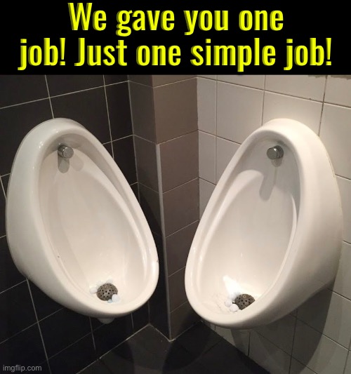 Awkward Urinal Situation | We gave you one job! Just one simple job! | image tagged in awkward,urinal,you had one job just the one,you had one job,task failed successfully,design fails | made w/ Imgflip meme maker