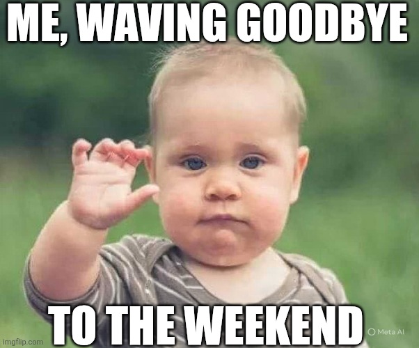 Me Waving Goodbye To The Weekend | ME, WAVING GOODBYE; TO THE WEEKEND | image tagged in chrisjoines1 | made w/ Imgflip meme maker