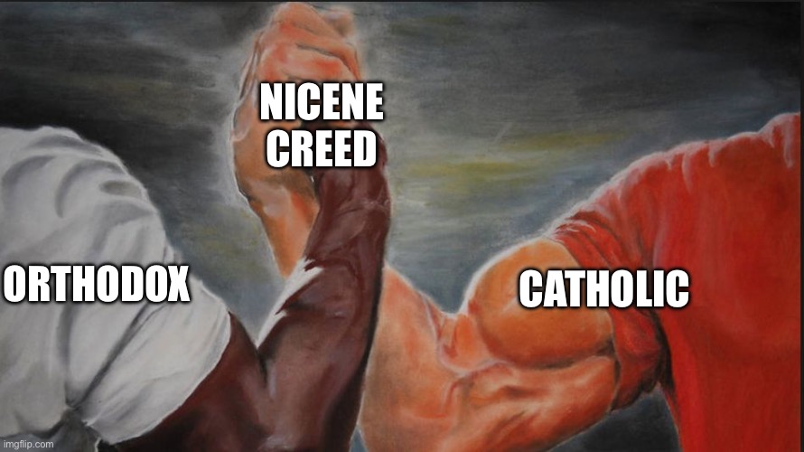 Black White Arms | NICENE CREED; ORTHODOX; CATHOLIC | image tagged in black white arms | made w/ Imgflip meme maker