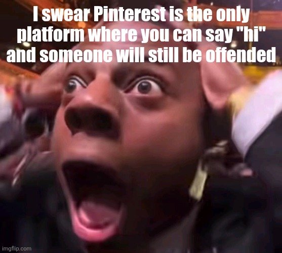 Speed shock | I swear Pinterest is the only platform where you can say "hi" and someone will still be offended | image tagged in speed shock | made w/ Imgflip meme maker
