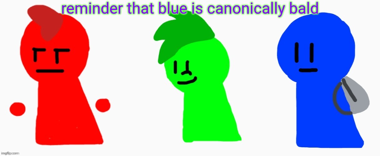 the RGB squad | reminder that blue is canonically bald | image tagged in the rgb squad | made w/ Imgflip meme maker