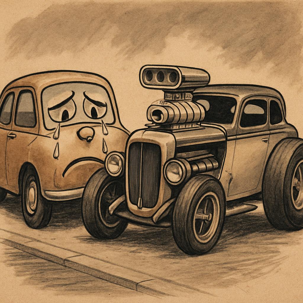 normal car crying while looking at a modified car Blank Meme Template