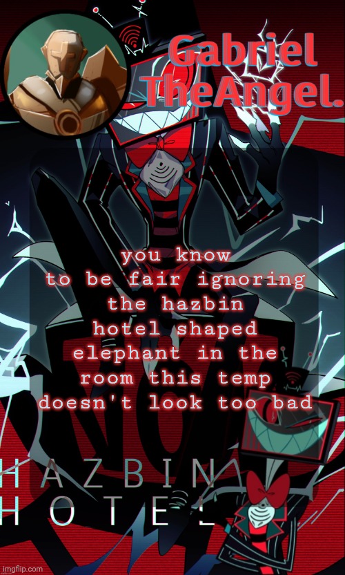 Vox Cat Temp | you know to be fair ignoring the hazbin hotel shaped elephant in the room this temp doesn't look too bad | image tagged in vox cat temp | made w/ Imgflip meme maker