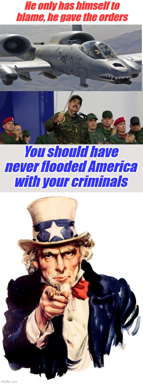 He only has himself to blame, he gave the orders; You should have never flooded America with your criminals | image tagged in memes,uncle sam | made w/ Imgflip meme maker